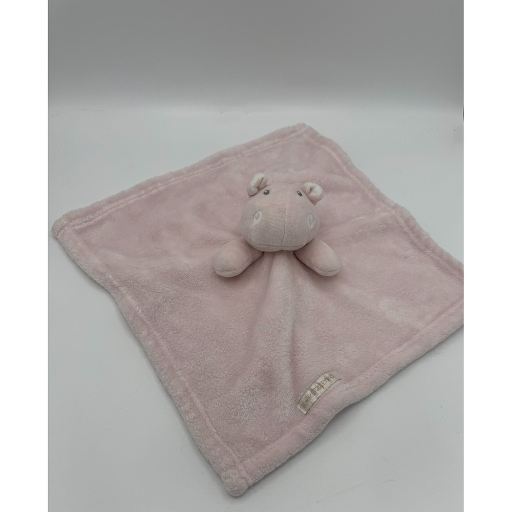 Blankets & Beyond Pink Hippo Lovey Security Blanket 14" x 14" EUC